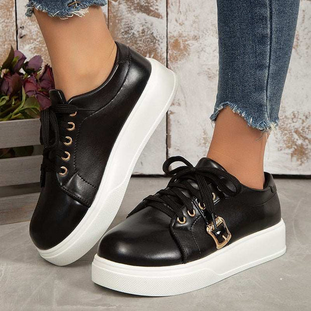 Lace-up Flats Shoes With Metal Buckle Design Lightweight Round Toe PlakSAAS Merch Design
