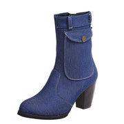 High-heeled Denim Mid-leg Boots For Women
 Product information:


 Fashion elements: Wedges, denim
 
 Toe shape: round toe
 
 Upper material: cloth
 
 Applicable gender: female
 
 Heel height: high heel (6-BSAAS Merch DesignDesigns by SAASHigh-heeled Denim Mid-leg Boots