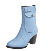High-heeled Denim Mid-leg Boots For Women
 Product information:


 Fashion elements: Wedges, denim
 
 Toe shape: round toe
 
 Upper material: cloth
 
 Applicable gender: female
 
 Heel height: high heel (6-BSAAS Merch DesignDesigns by SAASHigh-heeled Denim Mid-leg Boots