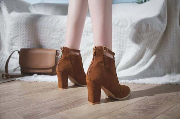 High-heeled Martin Boots For Women
 Product information：
 


 Style: European and American
 
 Popular elements: belt buckle
 
 Tube height: low tube
 
 Pattern: plain
 
 Insole material: PU
 
 MateriBSAAS Merch DesignDesigns by SAASHigh-heeled Martin Boots
