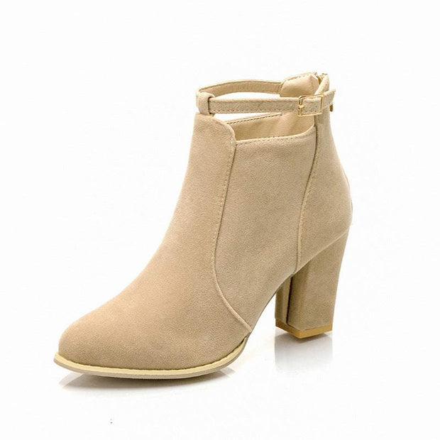 High-heeled Martin Boots For Women
 Product information：
 


 Style: European and American
 
 Popular elements: belt buckle
 
 Tube height: low tube
 
 Pattern: plain
 
 Insole material: PU
 
 MateriBSAAS Merch DesignDesigns by SAASHigh-heeled Martin Boots