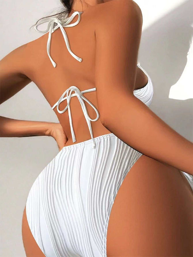 Women's Lace Up Triangle Bikini Swimsuit
 Product information:
 
 Pattern: solid color
 
 Color: black, white
 
 Size: S,M,L
 
 Pattern style: solid color
 
 Category: one-piece swimsuit
 
 Fabric name: PoDesigns by SAASDesigns by SAASTriangle Bikini Swimsuit