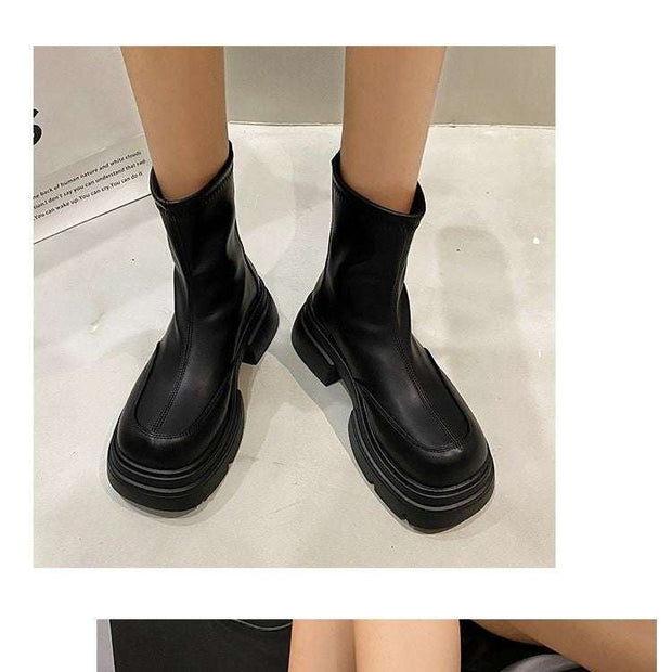 Thick Soled Black Martin Boots For Women