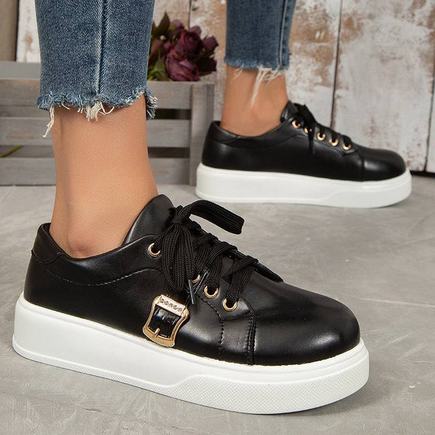 Lace-up Flats Shoes With Metal Buckle Design Lightweight Round Toe PlakSAAS Merch Design