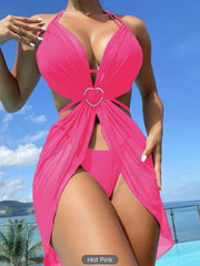 Glamorous Getaway: Bejeweled Cut-Out Monokini with Flowing Sarong Detail