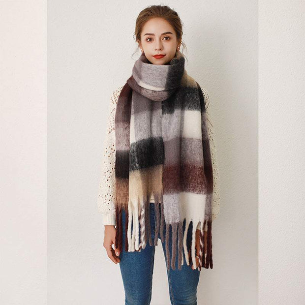 AC Grid Thickened New Mohair Cashmere Scarves For Women
 Product information:
 


 Weaving method: twill
 
 Popular element: tassel
 
 Function: thermal insulation
 
 Color: yellow brown grid, grey blue grid, grey brown GSAAS Merch DesignDesigns by SAASAC Grid Thickened