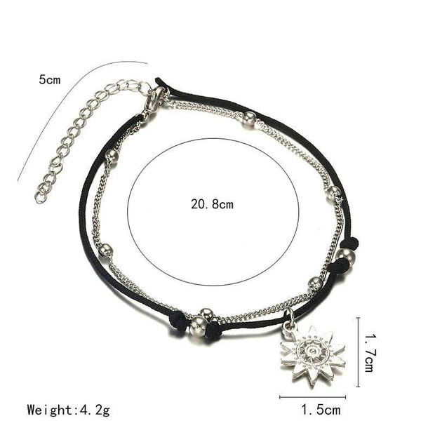 Sun Pendant Anklets Women New Stone Beads Shell Anklet
 Product information:
 
 Material: Alloy
 
 Style: European and American
 
 Style: Women's
 
 Shape: sun, double layer
 
 Treatment process: electroplating
 
 StyleASAAS Merch DesignDesigns by SAASSun Pendant Anklets Women