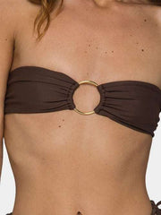Golden Ring Accent Bandeau Bikini - Elegant Earth-Toned Strapless Swim0Designs by SAAS