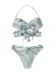 Jungle Rhythm: Swirl-Patterned Twist-Front Bikini Set with Ring Accents