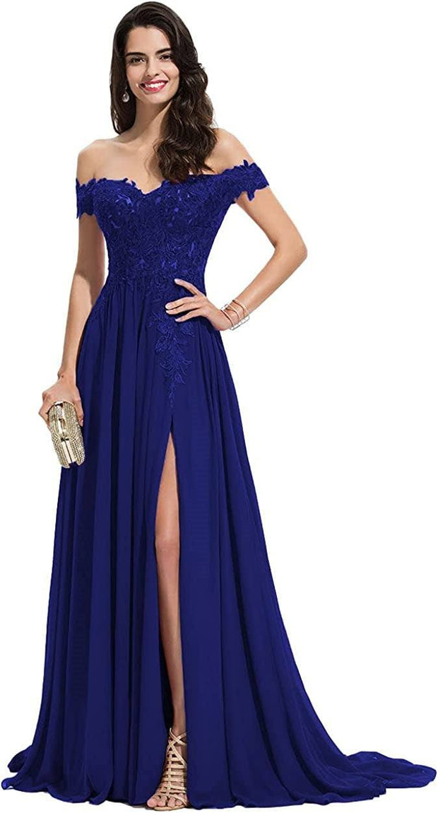 Women's Off-shoulder Shoulder-baring Long Prom Dress Slit Lace
 Product information:
 
 Applicable scenario: party
 
 Color: red, blue, color card 1, color card 2, color card 3
 
 Sleeve type: regular sleeve
 
 Main fabric comp0Designs by SAASDesigns by SAASWomen'