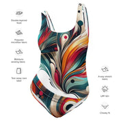 Chic Recycled High-Waist Bikini - Abstract Art Two-Piece Swimsuit withUnleash the essence of eco-chic style with our "Chic Recycled High-Waist Bikini." The eye-catching abstract art pattern dances across a supportive cross-back top andDesigns by SAASDesigns by SAASChic Recycled High-Waist Bikini - Abstract Art