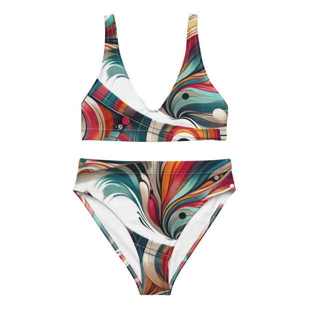 Women's Eco-Friendly Abstract Print Bikini Set - High-Waist and SupporStep into the spotlight with our Eco-Friendly Abstract Print Bikini Set, a swimwear masterpiece that marries bold style with sustainable fashion. The high-waisted boDesigns by SAASDesigns by SAASWomen'