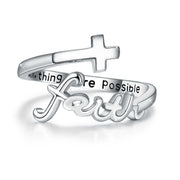 Cross Rings 925 Sterling Silver Faith Adjustable Rings Open Rings CrosWSAAS Merch Design