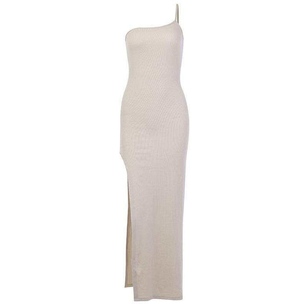 Elegant Allure One-Shoulder Midi Dress – Sophisticated Slit Design