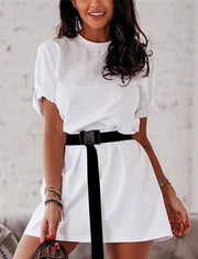 Fashion Loose Belts Ladies Dress Women Short Sleeves Shirt
 Product Information:
 


 Product category: dress
 
 Applicable people: female
 
 Sleeve length: short sleeve
 
 Color: white, black, khaki, rose red, green


 
 
BSAAS Merch DesignDesigns by SAASFashion Loose Belts Ladies Dress Women Short Sleeves Shirt