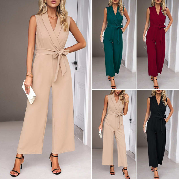 Leisure Commute Trousers Sleeveless Jumpsuit For Women
 Product information:
 
 Thickness: medium
 
 Fabric name: twisted silk
 
 Color: black, wine red, khaki, Green
 
 Sleeve type: sleeveless
 
 Elasticity: inelastic
hSAAS Merch DesignDesigns by SAASLeisure Commute Trousers Sleeveless Jumpsuit