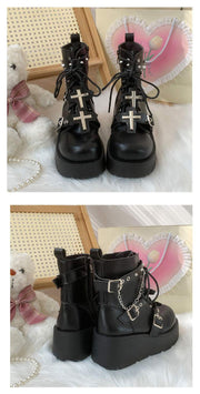 Black For Women Punk Platform Martin Boots
 Product information:
 
 Lining material: cloth
 
 Color: Black
 
 Heel height: high heels (6-8CM)
 
 Heel shape: English muffin bottom
 
 Size: 35, 36, 37, 38, 39,BSAAS Merch DesignDesigns by SAASWomen Punk Platform Martin Boots