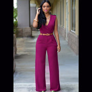 Colorful Collection of Women's V-Neck Jumpsuits | Elegant Belted Wide-
 Product information:
 


 Fabric name: polyester+cotton
 
 Main fabric composition: polyester (polyester)
 
 Main fabric component 2: spandex
 
 Style: jumpsuit
 
JSAAS Merch DesignDesigns by SAASColorful Collection