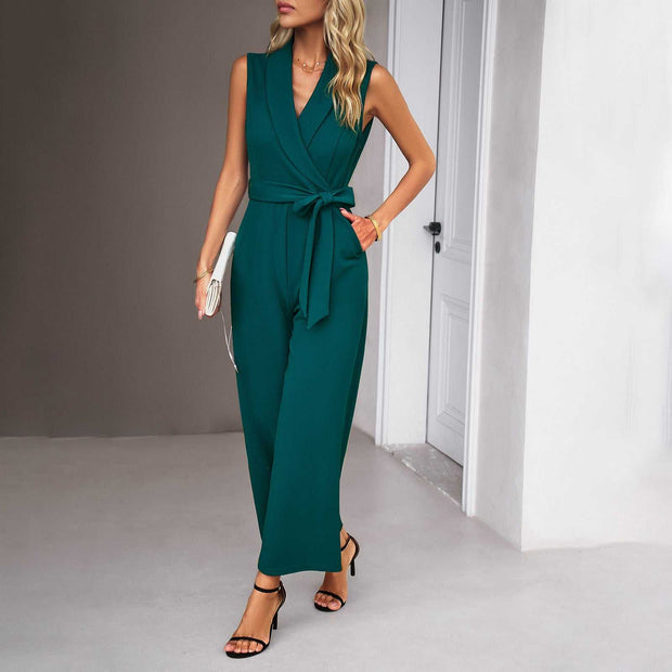 Leisure Commute Trousers Sleeveless Jumpsuit For Women
 Product information:
 
 Thickness: medium
 
 Fabric name: twisted silk
 
 Color: black, wine red, khaki, Green
 
 Sleeve type: sleeveless
 
 Elasticity: inelastic
hSAAS Merch DesignDesigns by SAASLeisure Commute Trousers Sleeveless Jumpsuit