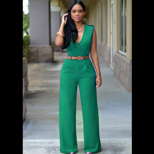Colorful Collection of Women's V-Neck Jumpsuits | Elegant Belted Wide-
 Product information:
 


 Fabric name: polyester+cotton
 
 Main fabric composition: polyester (polyester)
 
 Main fabric component 2: spandex
 
 Style: jumpsuit
 
JSAAS Merch DesignDesigns by SAASColorful Collection