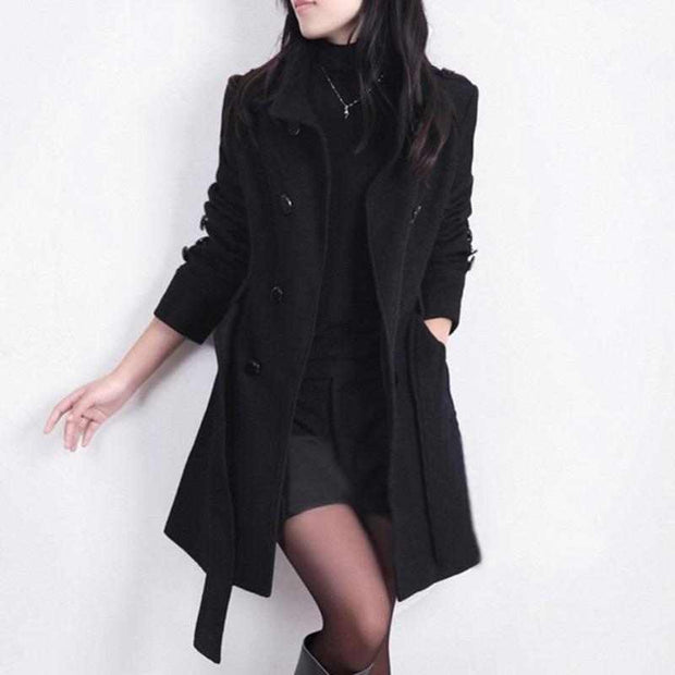 Ladies Jackets Wool Coats
 Pattern: solid color
 
 Style: commuting
 
 Plate type: waist closing type
 
 Length: medium length (65cm &lt; length ≤ 80cm)
 
 Sleeve length: long sleeve
 
 PlacjSAAS Merch DesignDesigns by SAASLadies Jackets Wool Coats