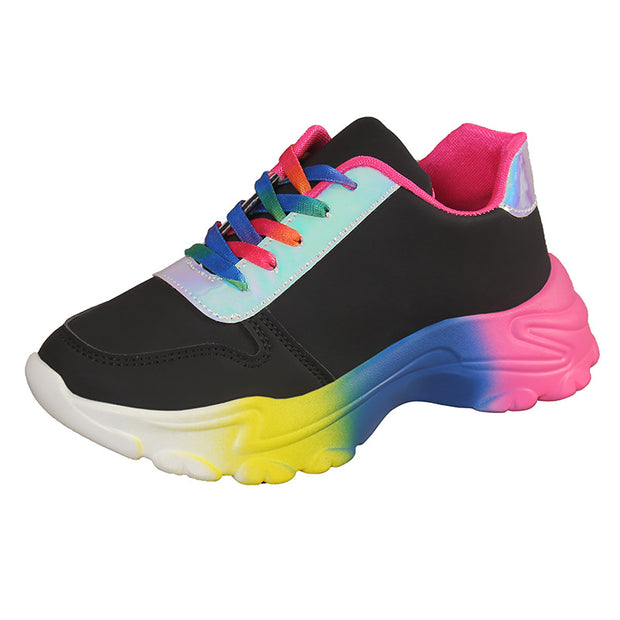 INS Style Rainbow Color Sports Shoes For Women Thick Bottom Lace-up SntSAAS Merch Design