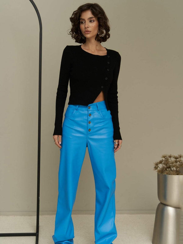 Straight Casual Button Leather Trousers For Women
 Product information:
 
 Color: T3181 orange, T3181 Green, T3181 Blue
 
 Waist type: high waist
 
 Size: S,M,L
 
 Style: straight-leg pants
 
 Fabric name: Leather
hSAAS Merch DesignDesigns by SAASStraight Casual Button Leather Trousers
