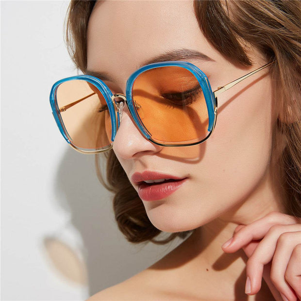 Colorful Fashionable Large Half Frame Sunglasses For Women
 Product information:
 


 Lens material: AC
 
 Frame material: plastic+metal
 
 Glasses structure: frame
 
 Glasses Style: Box
 
 Anti UV grade: UV400


 
 
 PackiMSAAS Merch DesignDesigns by SAASColorful Fashionable Large Half Frame Sunglasses