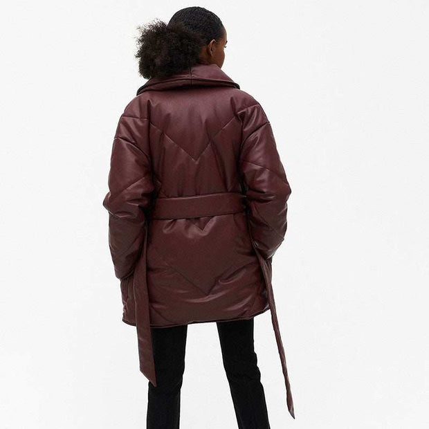 Winter Parkas For Women Loose Leather Coats Ladies Jackets
 Product Information:
 
 Fabric material: cashmere
 
 Color classification: large quantity contact Burgundy-M74 Black-H50
 
 The main material content of the fabricjSAAS Merch DesignDesigns by SAASWomen Loose Leather Coats Ladies Jackets