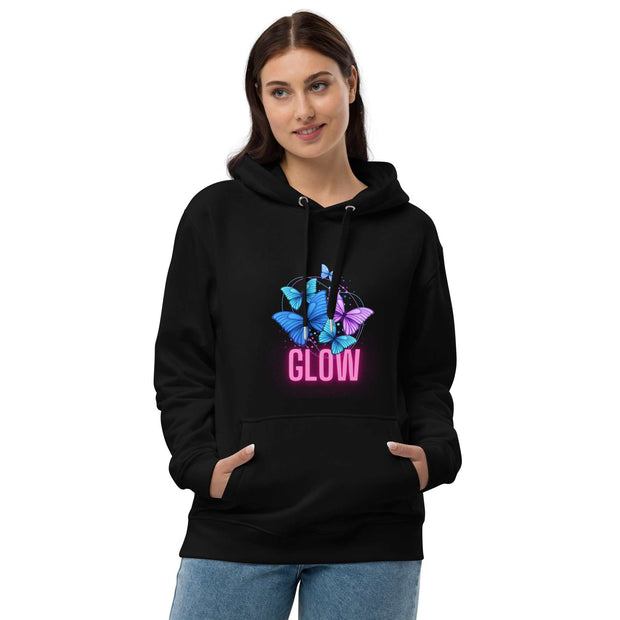 Empowerment Butterfly Glow Hoodie - Inspirational Black Eco-Friendly SDesigns by SAAS